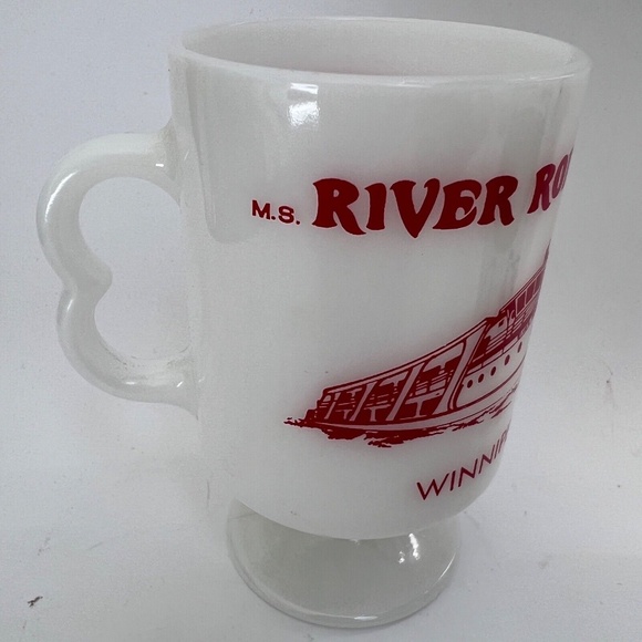 Lady Winnipeg River Rouge Cup Mug Red White 5" Tall Milk Glass Vintage Pedestal - Picture 2 of 6